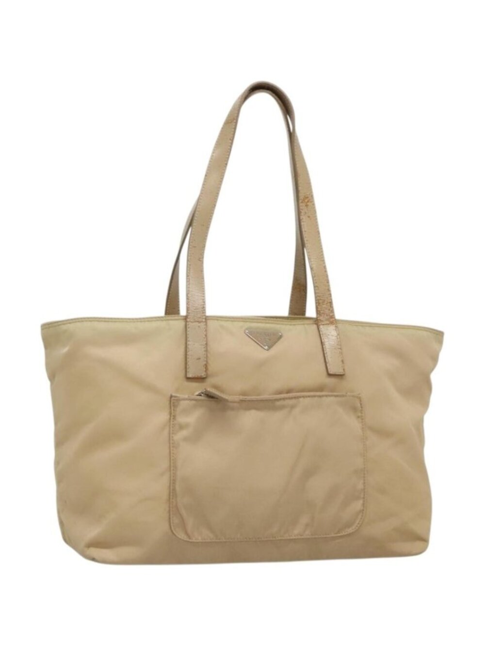 PRADA Tote Bag Nylon Beige Silver